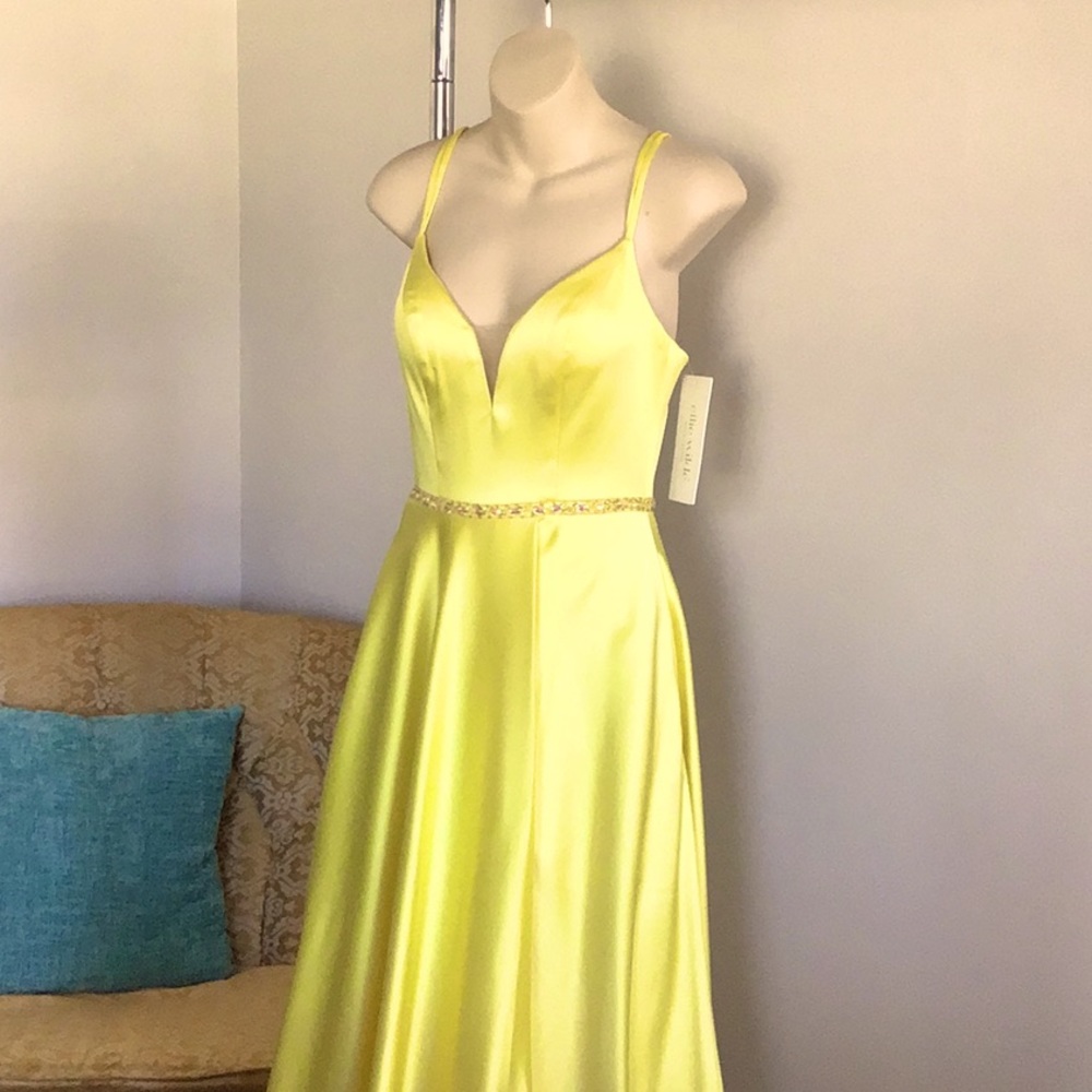 Long satin yellow dress